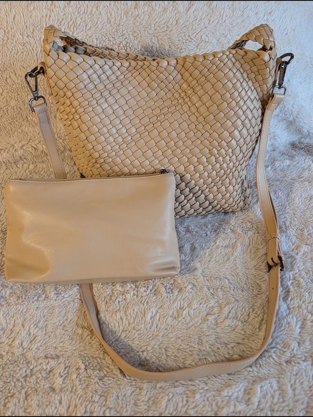 Amazon Cream Woven Crossbody Bag with Detachable Pouch